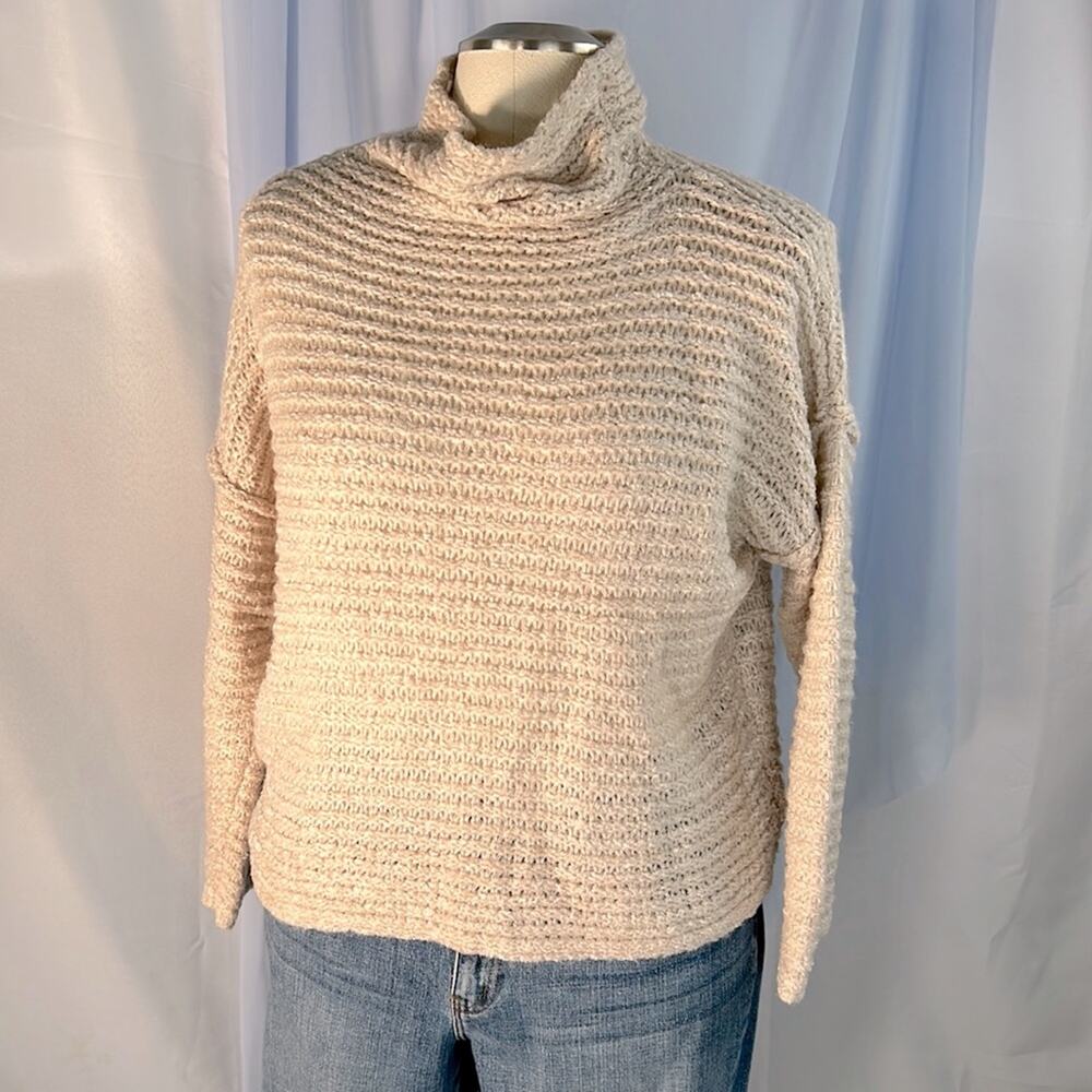 Aerie beige comfy wool blend mock neck loose knit pullover long sleeve sweater S - Picture 1 of 8